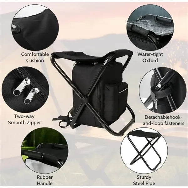 Folding Portable Camping Chair With Cooler Insulated Bag