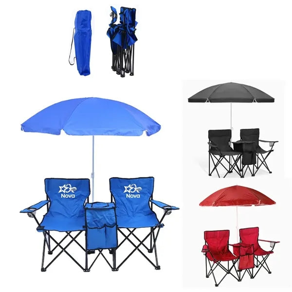 Portable Foldable Double Camping Parasol Lawn Chair
