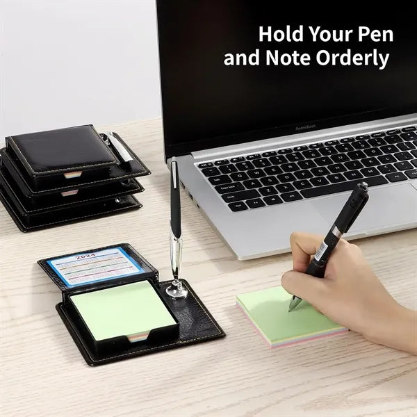 PU Leather Sticky Note Case with Pen Loop