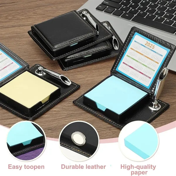 PU Leather Sticky Note Case with Pen Loop