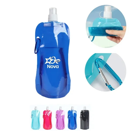 17 Oz. Collapsible Sports Water Bottle With Carabiner Clip