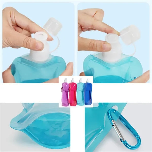17 Oz. Collapsible Sports Water Bottle With Carabiner Clip