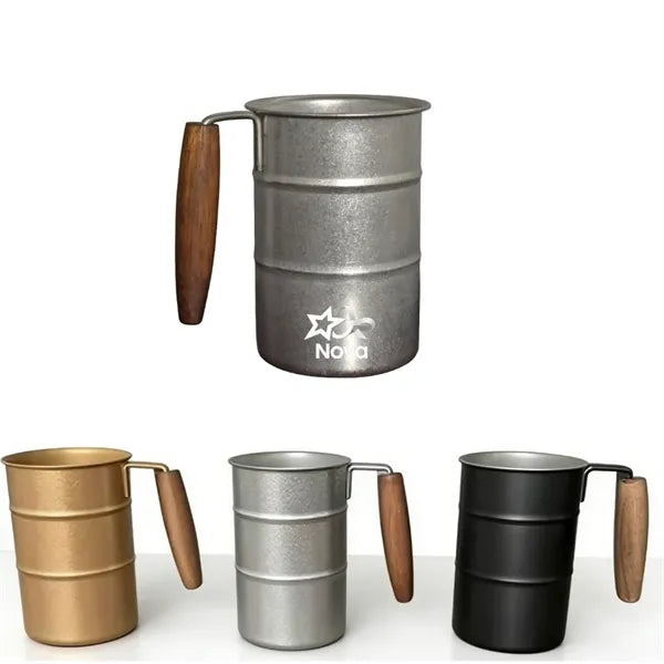 12oz Retro Industrial Coffee Beer Mug With Wooden Handle