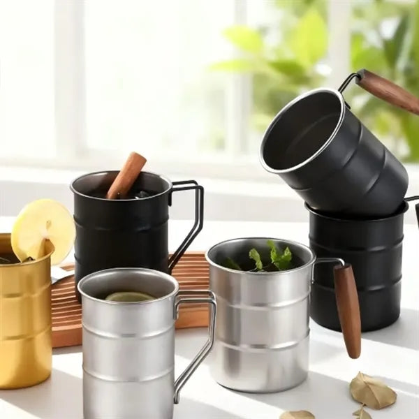 12oz Retro Industrial Coffee Beer Mug With Wooden Handle
