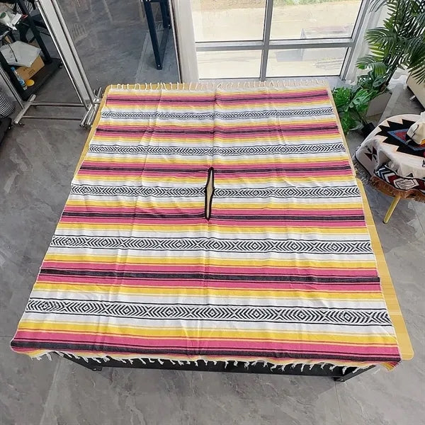 Traditional Mexican Style Serape Poncho - Vibrant Striped V-