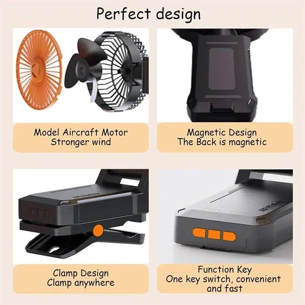 Cooling Clip On Fan Rotate Rechargeable For Golf Cart