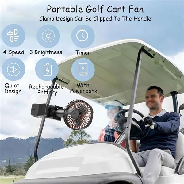 Cooling Clip On Fan Rotate Rechargeable For Golf Cart