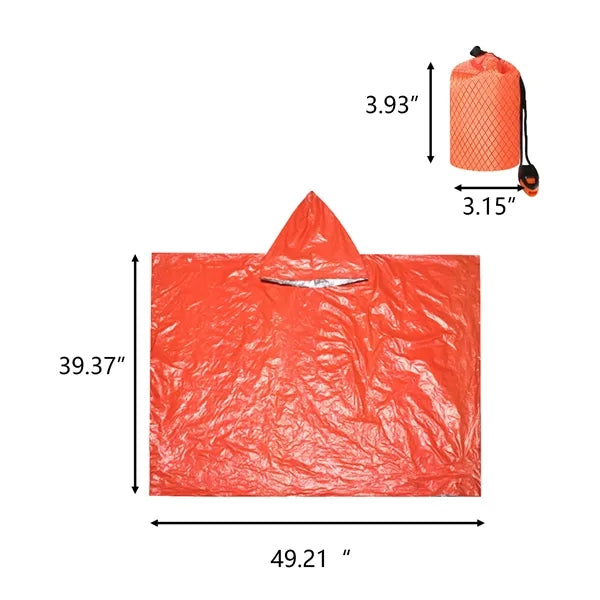 Outdoor thermal PE poncho with drawstring bag & whistle