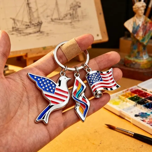 Zinc alloy American logo liberty souvenir keychain