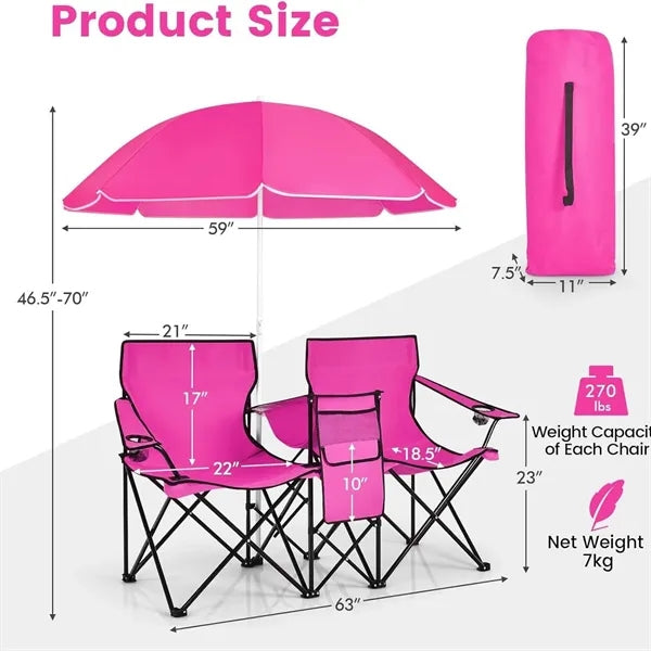 Outdoor Folding Sunshade Chair with Ice Bag for Two