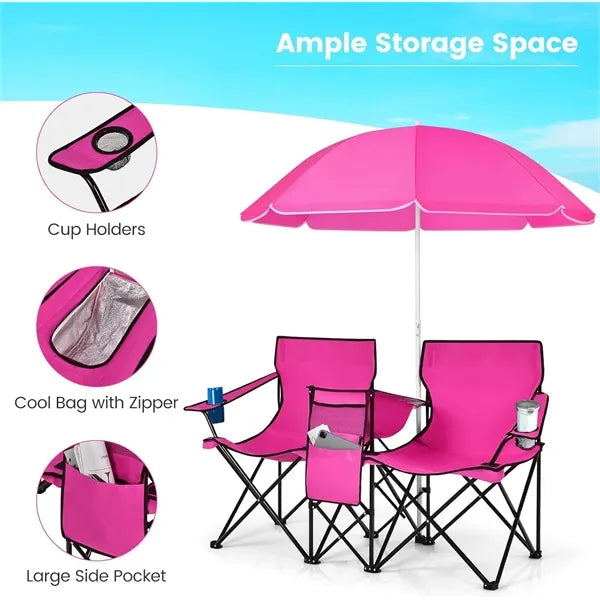Outdoor Folding Sunshade Chair with Ice Bag for Two