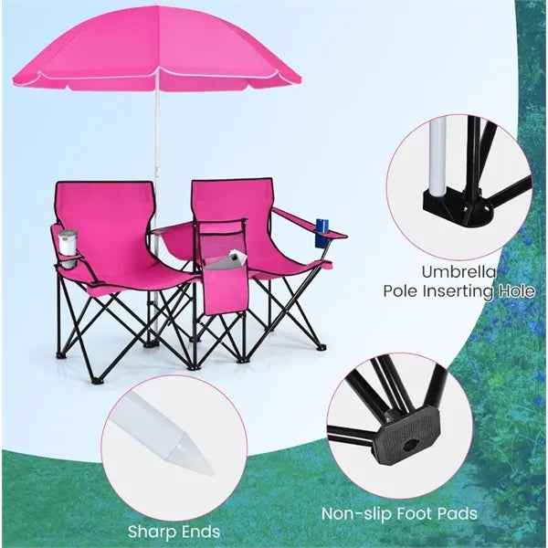 Outdoor Folding Sunshade Chair with Ice Bag for Two