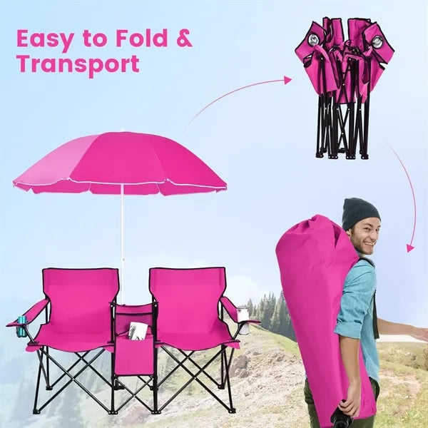 Outdoor Folding Sunshade Chair with Ice Bag for Two