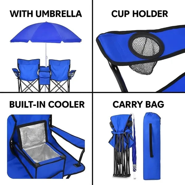 Outdoor Folding Sunshade Chair with Ice Bag for Two