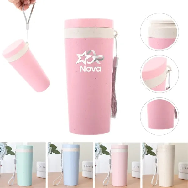 10oz. Wheat Straw Thermos Water Bottle with Lanyard