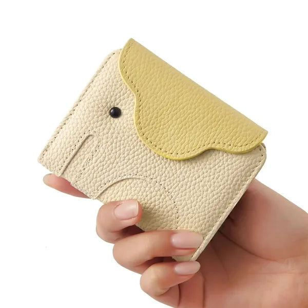 Elephant Design Top-Grain Leather Accordion Card Wallet