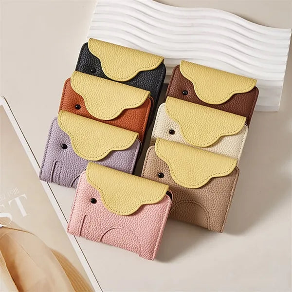 Elephant Design Top-Grain Leather Accordion Card Wallet