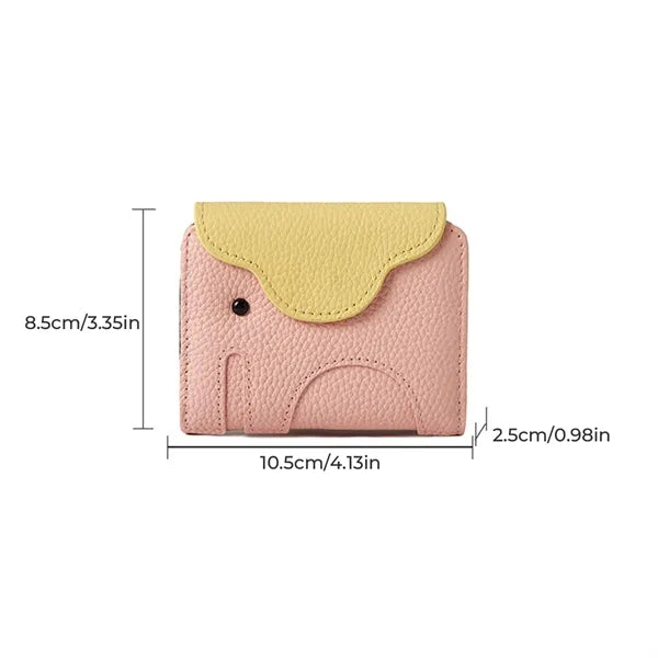 Elephant Design Top-Grain Leather Accordion Card Wallet