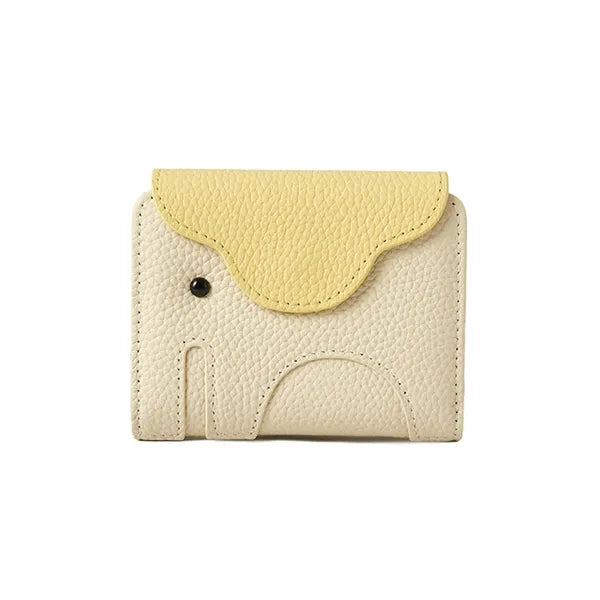 Elephant Design Top-Grain Leather Accordion Card Wallet