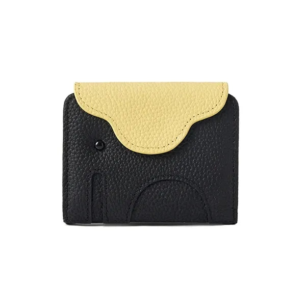 Elephant Design Top-Grain Leather Accordion Card Wallet