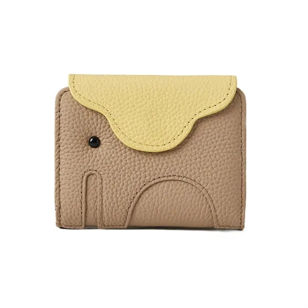 Elephant Design Top-Grain Leather Accordion Card Wallet