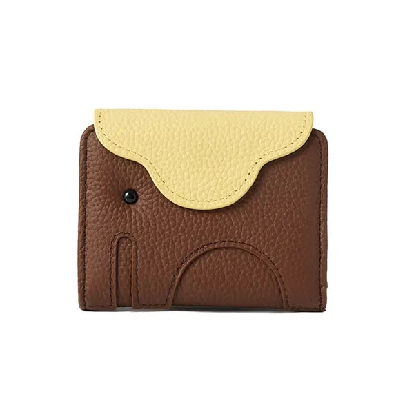 Elephant Design Top-Grain Leather Accordion Card Wallet