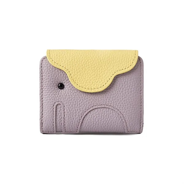 Elephant Design Top-Grain Leather Accordion Card Wallet
