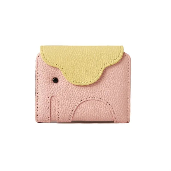 Elephant Design Top-Grain Leather Accordion Card Wallet