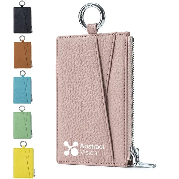 Slim Top-Grain Leather Zipper Card Holder Coin Wallet
