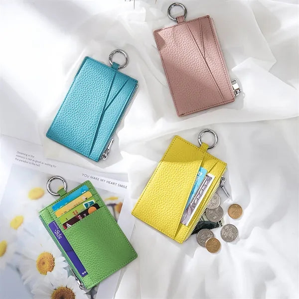 Slim Top-Grain Leather Zipper Card Holder Coin Wallet
