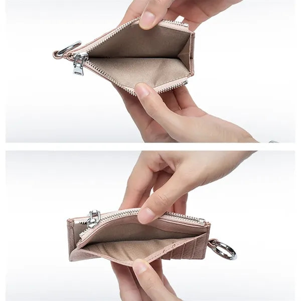 Slim Top-Grain Leather Zipper Card Holder Coin Wallet