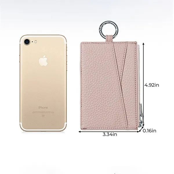 Slim Top-Grain Leather Zipper Card Holder Coin Wallet