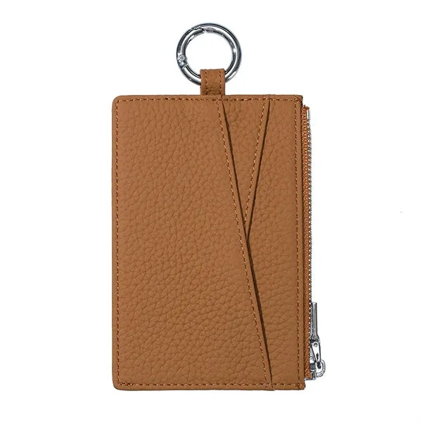 Slim Top-Grain Leather Zipper Card Holder Coin Wallet