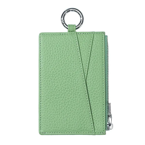 Slim Top-Grain Leather Zipper Card Holder Coin Wallet