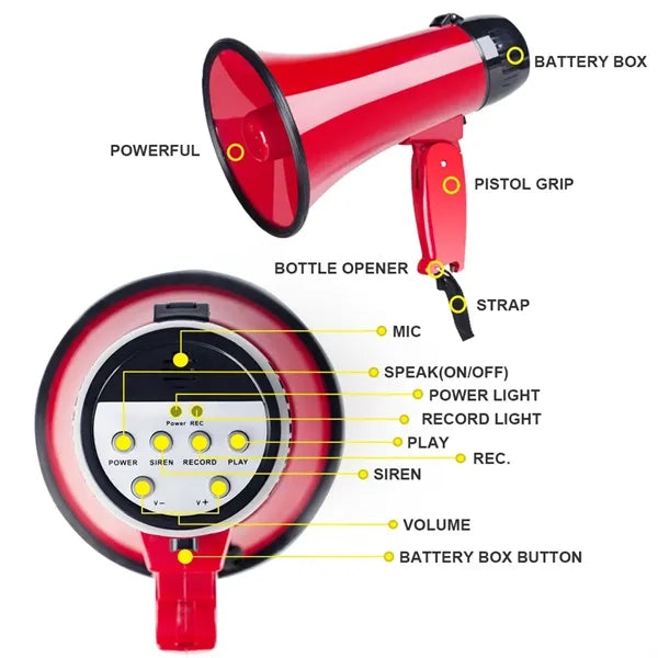 25 Watt Horn Speaker Siren Alarm Record Megaphone Bullhorn