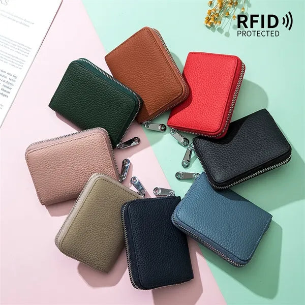 Sleek Top Grain Leather RFID Zip Around Card Wallet