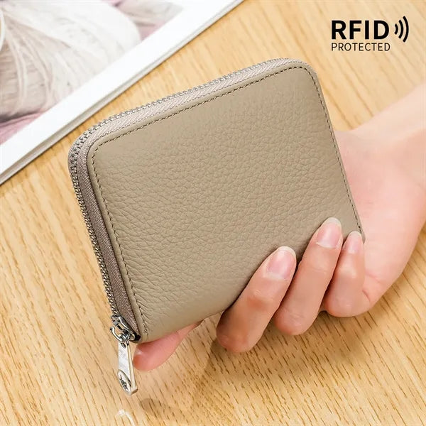 Sleek Top Grain Leather RFID Zip Around Card Wallet