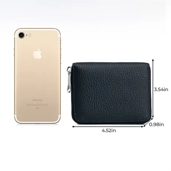 Sleek Top Grain Leather RFID Zip Around Card Wallet