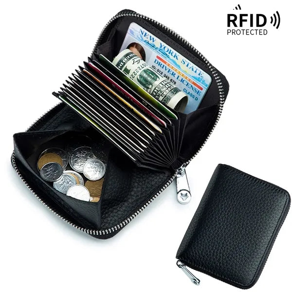 Sleek Top Grain Leather RFID Zip Around Card Wallet
