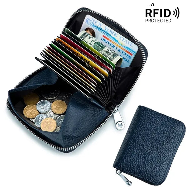 Sleek Top Grain Leather RFID Zip Around Card Wallet