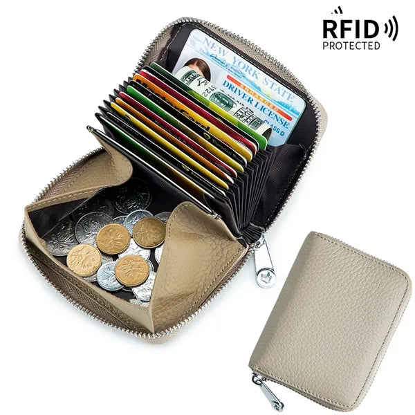 Sleek Top Grain Leather RFID Zip Around Card Wallet