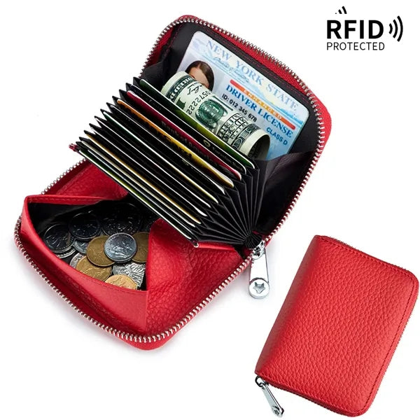 Sleek Top Grain Leather RFID Zip Around Card Wallet