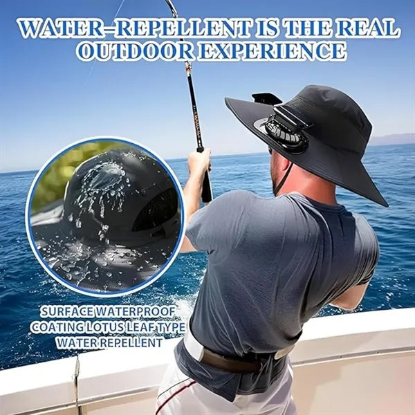 2in1 Wide Brim Sun Hat with Fans Solar Power for Camping