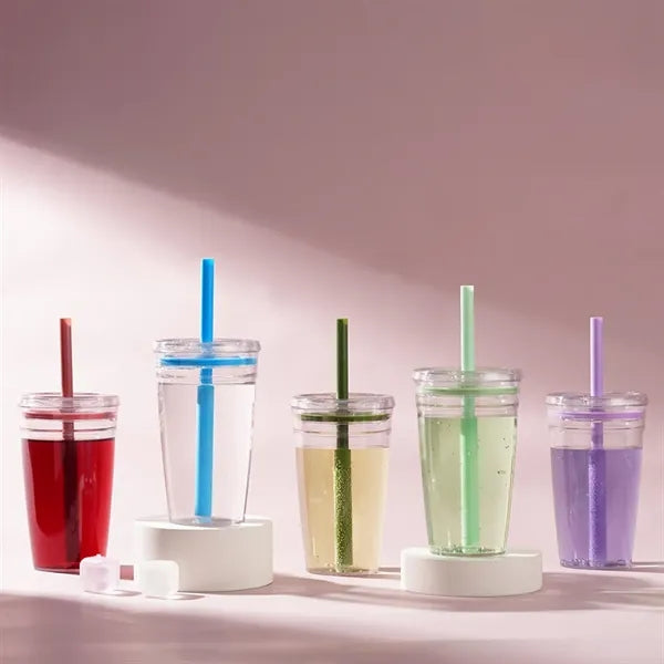 16oz Clear Straw Bottle with Brush