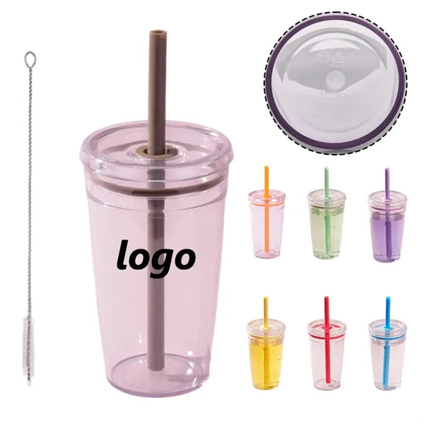 16oz Clear Straw Bottle with Brush