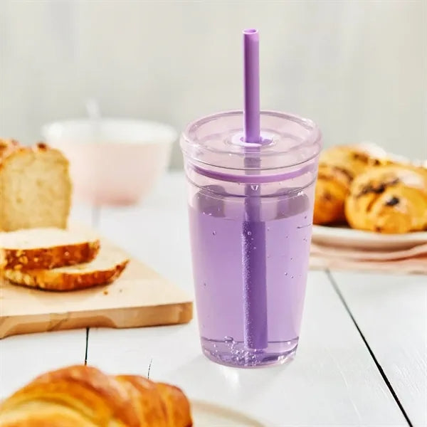16oz Clear Straw Bottle with Brush