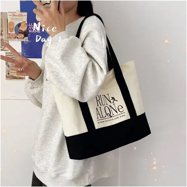 Cotton Canvas Boat Tote Bags Front Pocket, Color Contrasting