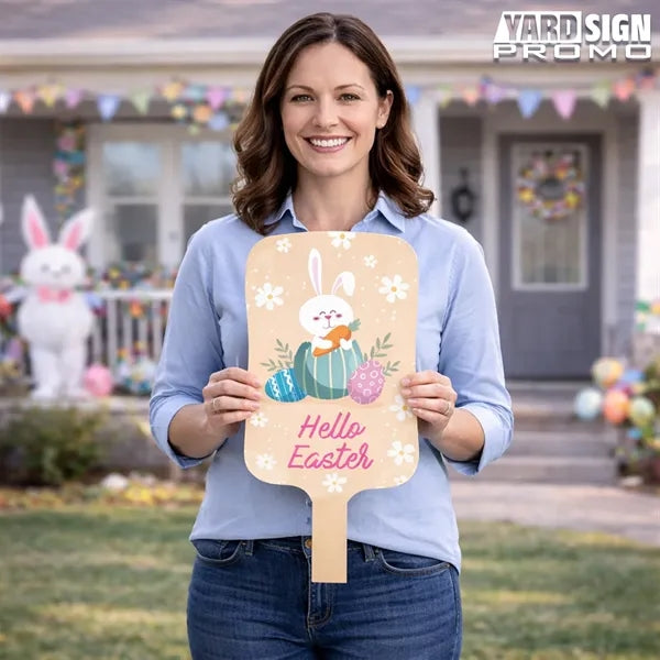7x13 Hourglass Custom Hand Fans Hello Easter