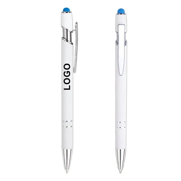 White Metal Stylus Ballpoint Pen with Chrome Accents