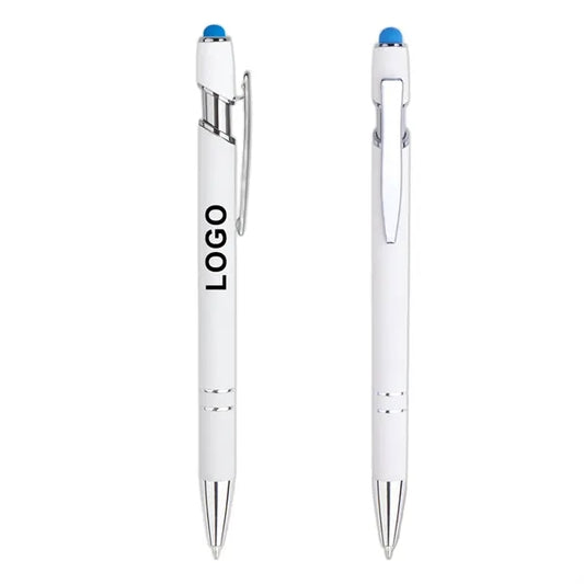 White Metal Stylus Ballpoint Pen with Chrome Accents